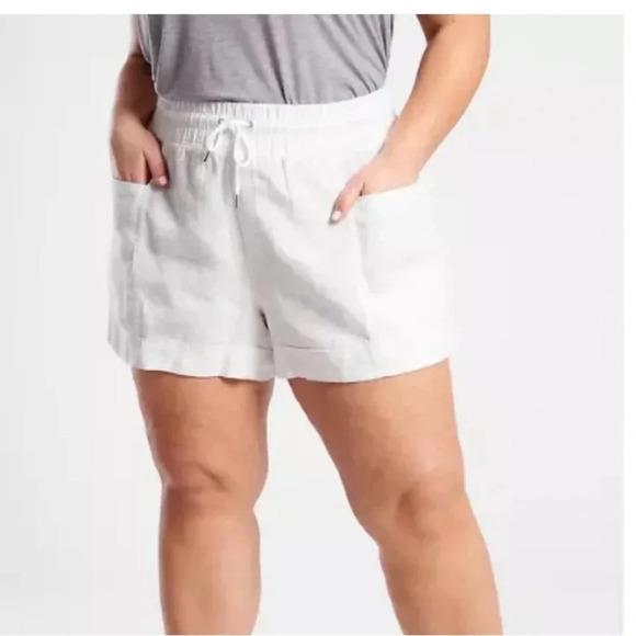 Athleta Cabo White Linen Shorts Women’s Size 20 Relaxed Fit Summer Casual - Picture 1 of 7